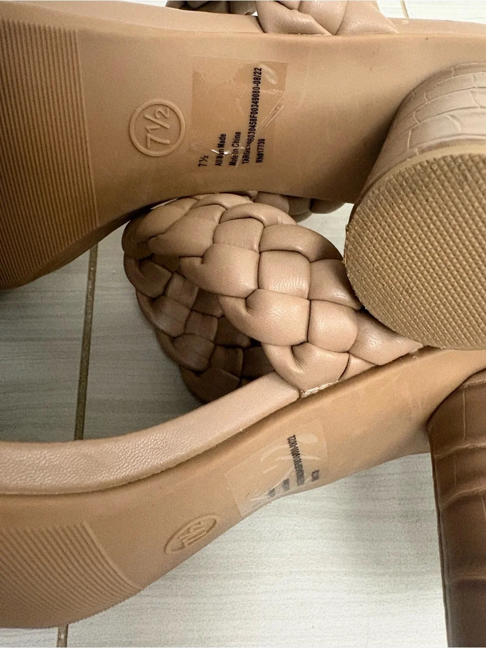 a new day Braided Two-Strap Tan Block Heel Sandals